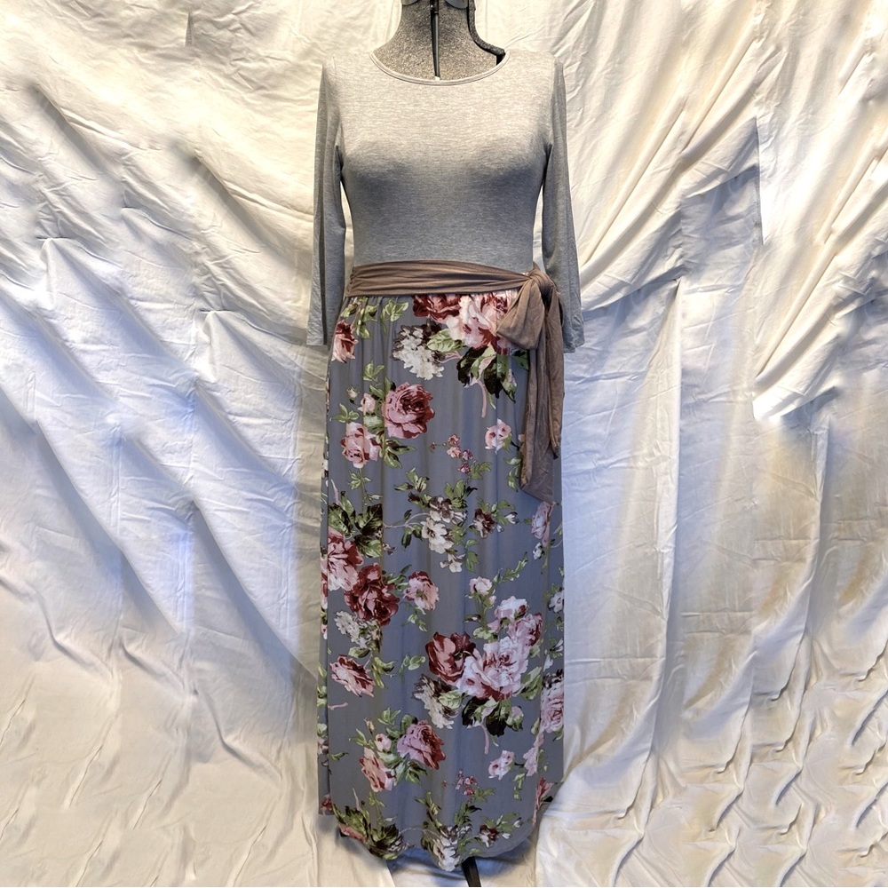 Floral and grey maxi dress by Egs. Medium.